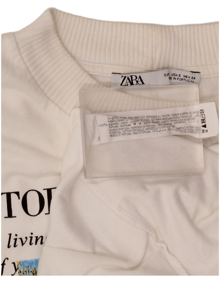 Женский оверсайз-топ с графическим рисунком Zara UK 10, маленький белый хлопок, с длинными рукавами