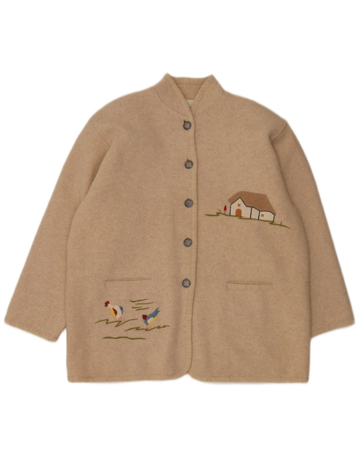 ВИНТАЖНЫЙ женский пиджак с рисунком на 5 пуговицах, Великобритания, 14, большой, бежевый