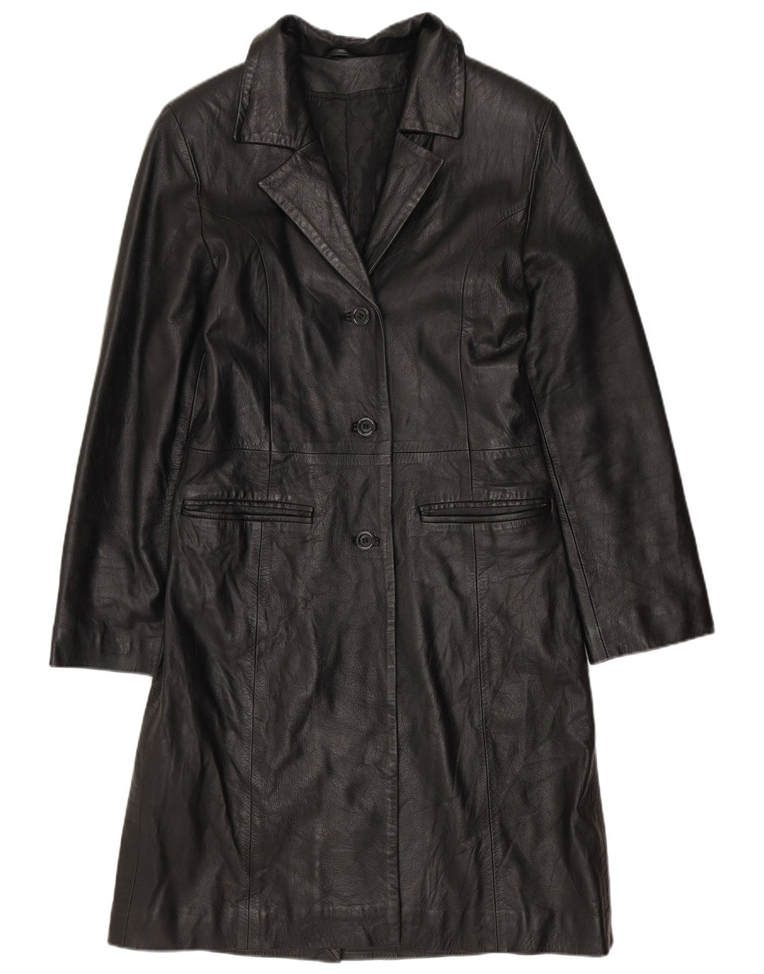 Винтажное женское кожаное пальто IT 40 маленькое черное кожаное