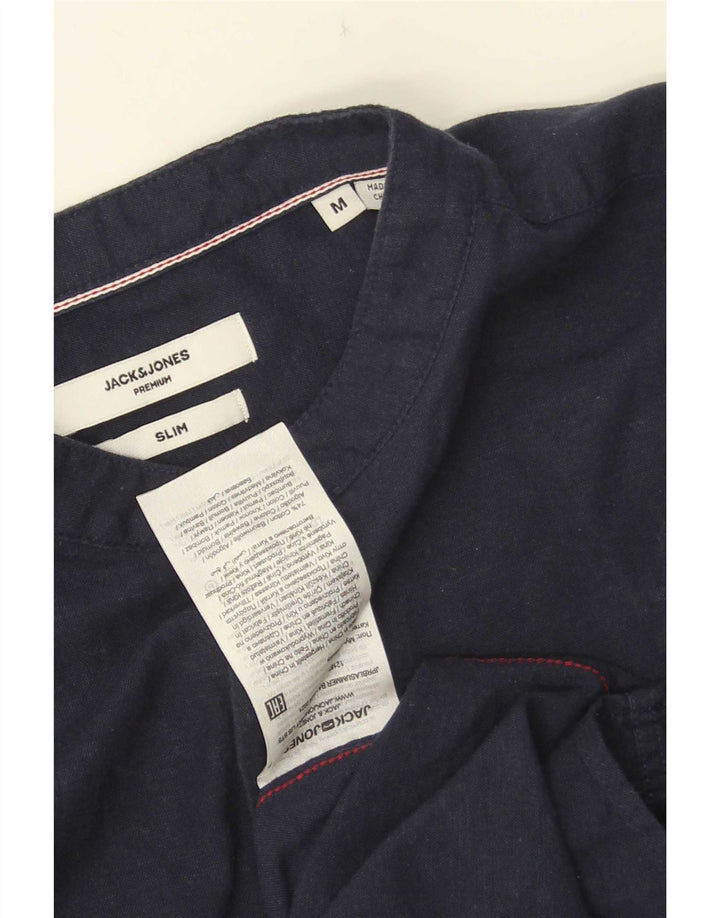 Мужская приталенная рубашка-пуловер Jack & Jones среднего размера, темно-синяя, хлопковая