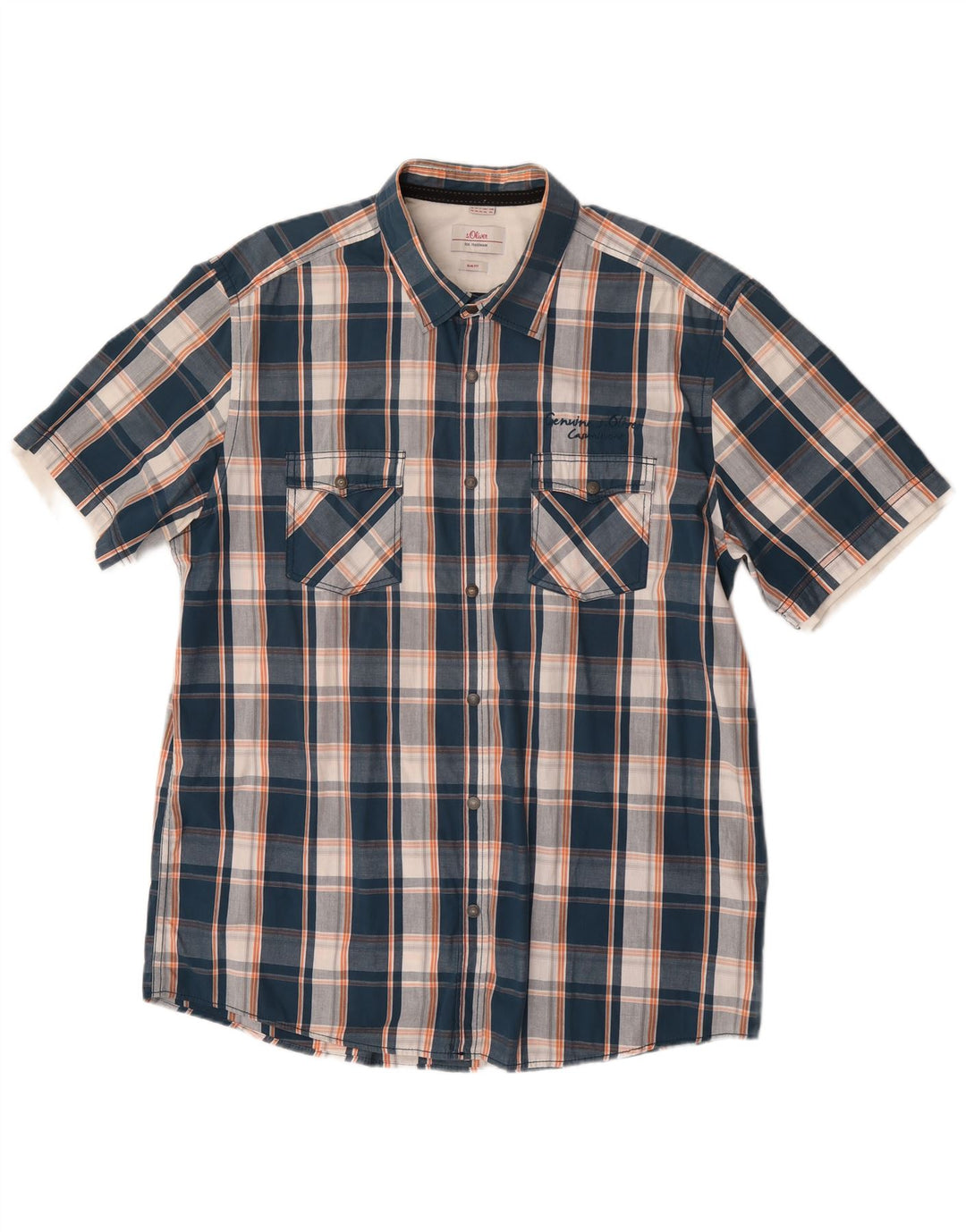 S.Oliver Мужская приталенная рубашка с коротким рукавом 2XL, синяя клетка, хлопок