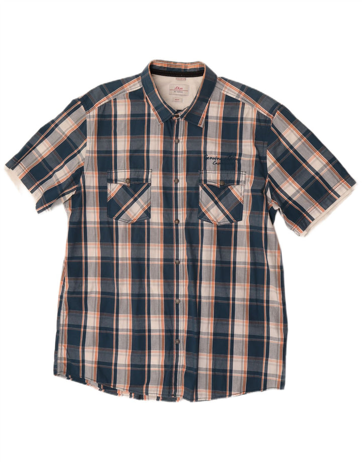 S.Oliver Мужская приталенная рубашка с коротким рукавом 2XL, синяя клетка, хлопок