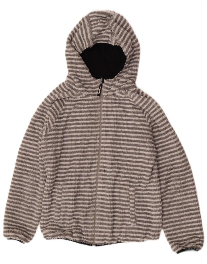 Женская флисовая куртка Mistral с капюшоном UK 14, полиэстер среднего серого цвета в полоску