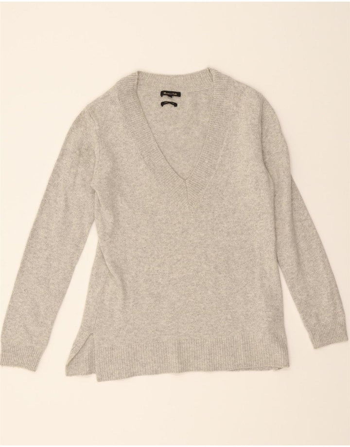 MASSIMO DUTTI Womens V-Neck Jumper Sweater UK 10 Small Grey Polyamide Vintage Massimo Dutti and Second-Hand Massimo Dutti from Messina Hembry 