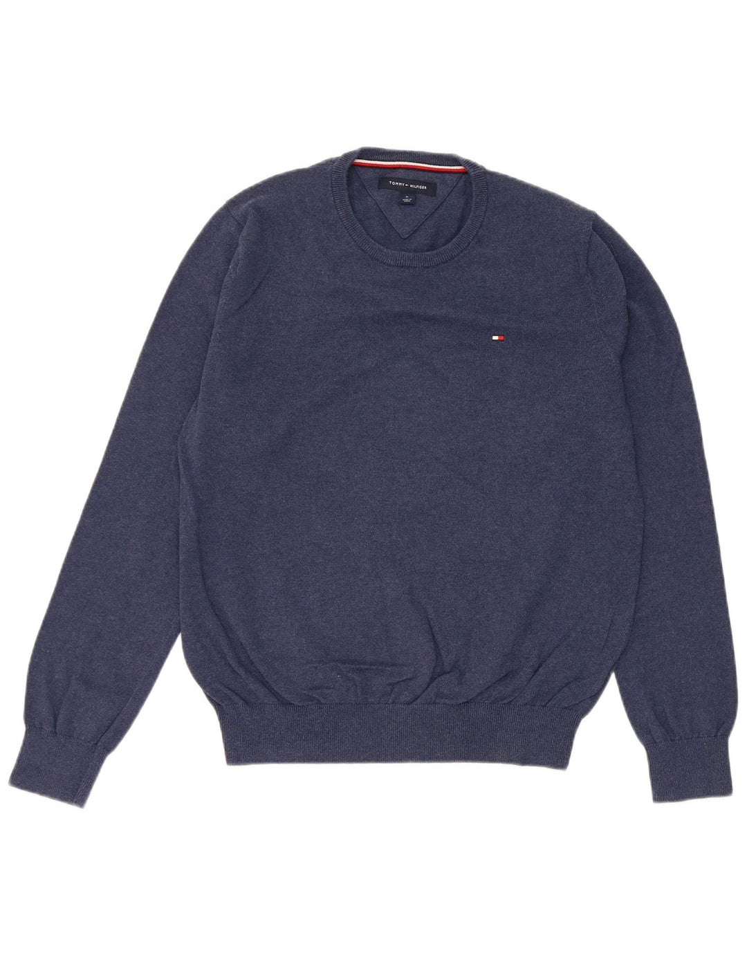 Мужской джемпер с круглым вырезом Tommy Hilfiger, средний темно-синий хлопковый свитер