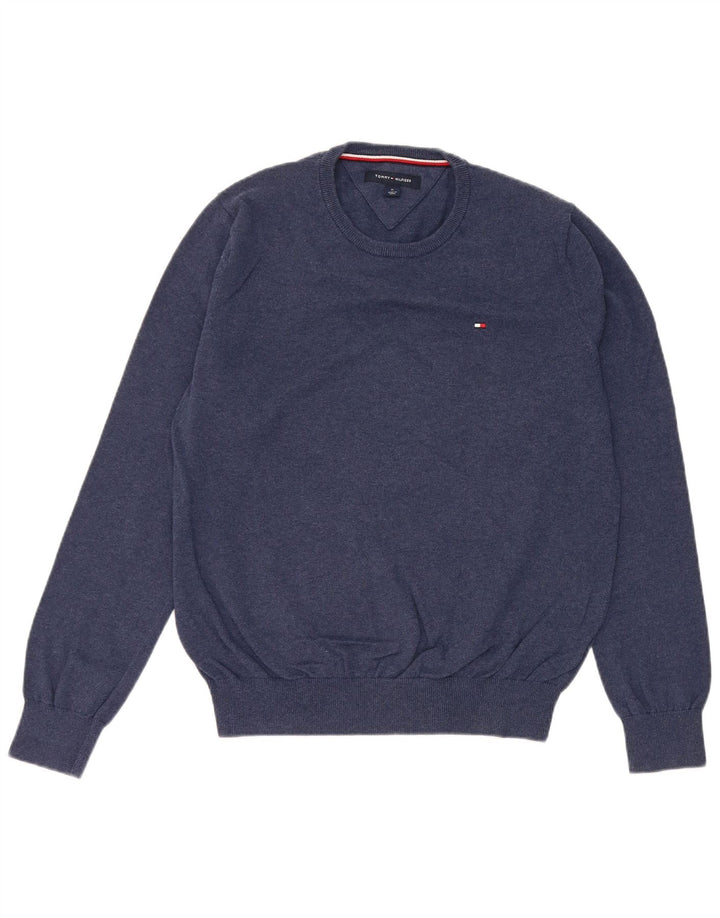 Мужской джемпер с круглым вырезом Tommy Hilfiger, средний темно-синий хлопковый свитер