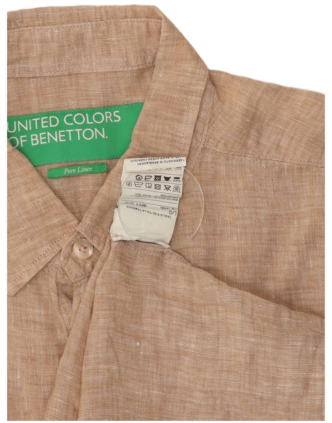 Мужская рубашка с коротким рукавом Benetton, большая, бежевая, льняная