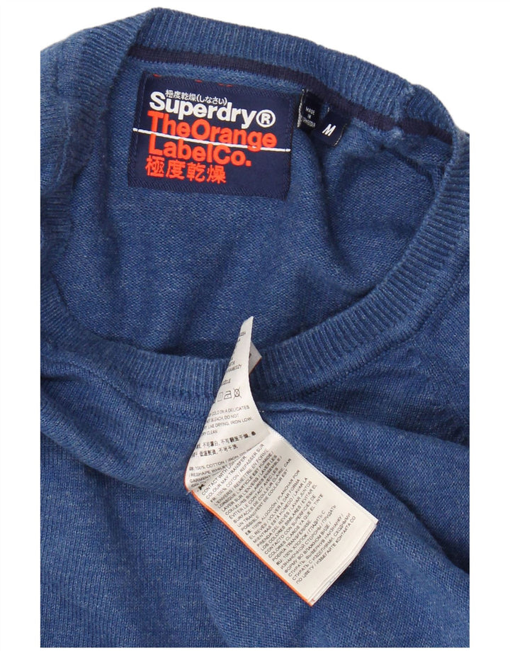 SUPERDRY Мужской джемпер с вырезом лодочкой, хлопковый свитер среднего синего цвета