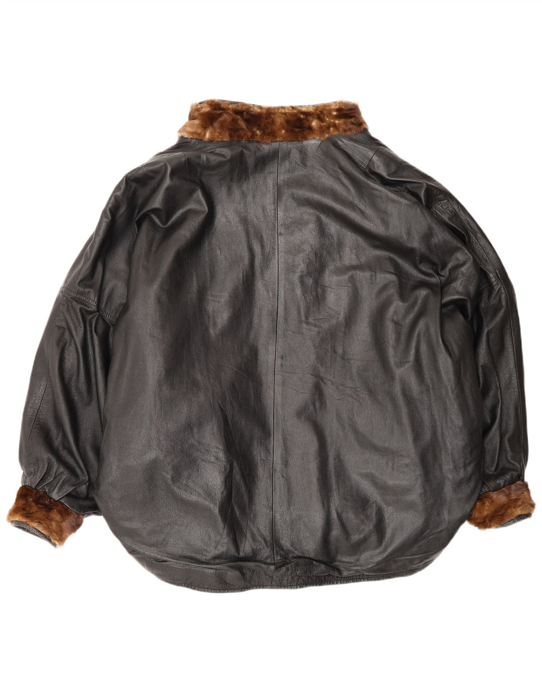 Винтажная женская кожаная двусторонняя куртка оверсайз UK 20 2XL Коричневая