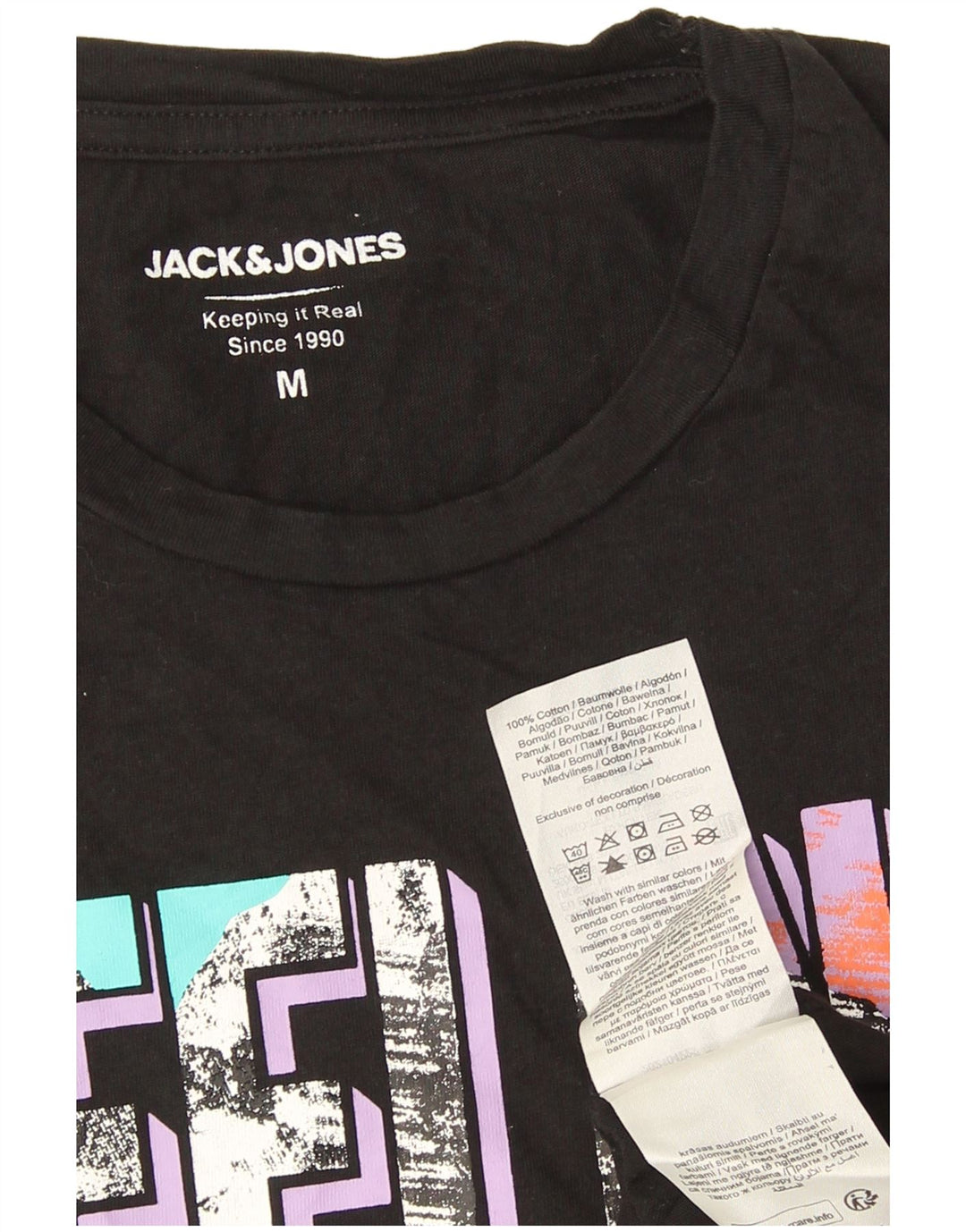 Мужская футболка с рисунком Jack & Jones из хлопка среднего размера, черная