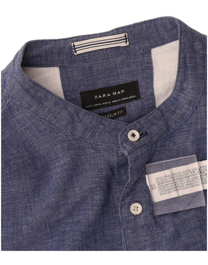 Мужская пуловерная рубашка Zara Super Slim Fit XL, синяя, хлопковая