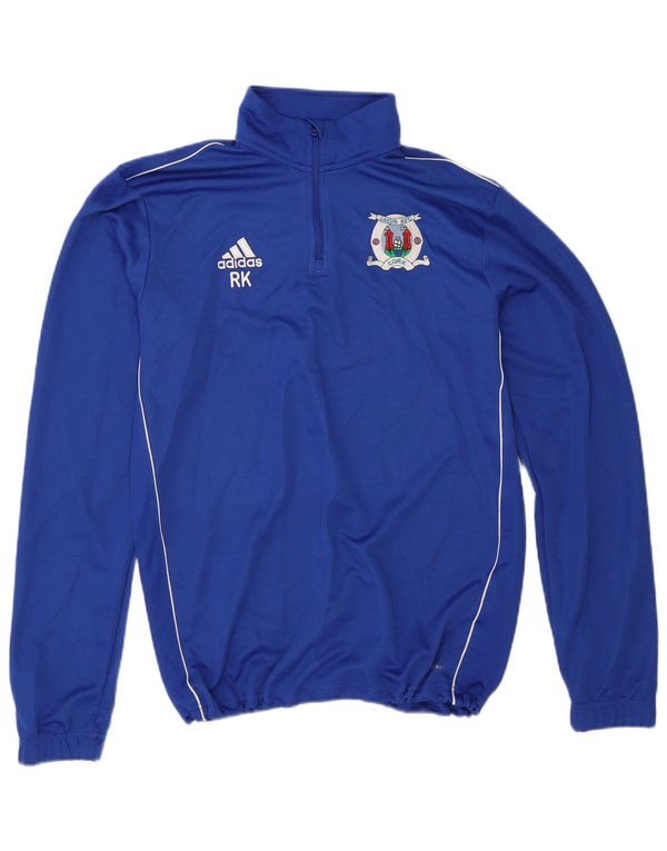 Adidas Mens Leeds United FC Футболка на молнии с графическим принтом и длинными рукавами, средний синий