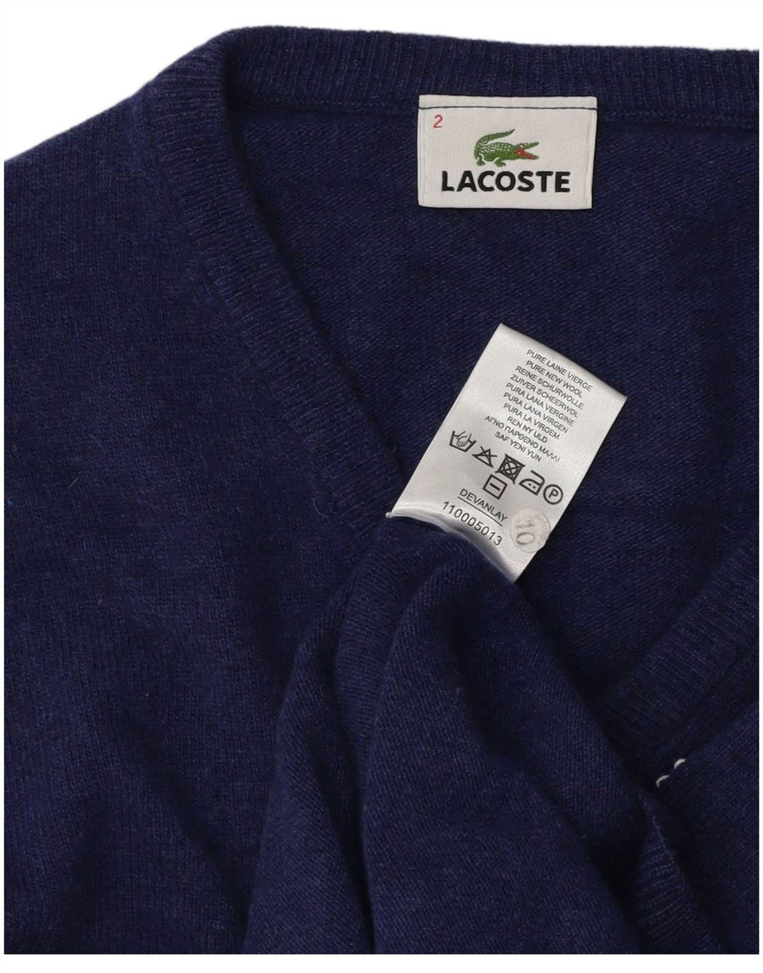 Мужской джемпер с v-образным вырезом Lacoste, размер 2 XS, синий из натуральной шерсти