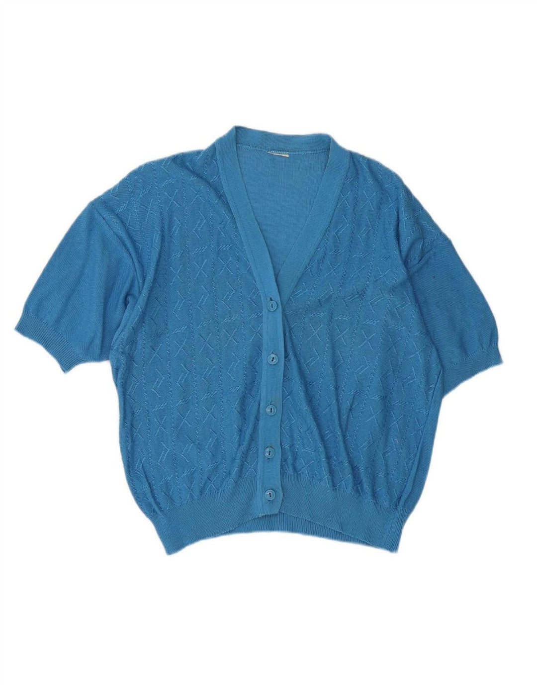 VINTAGE Womens Short Sleeve Cardigan Sweater UK 14 Medium Blue