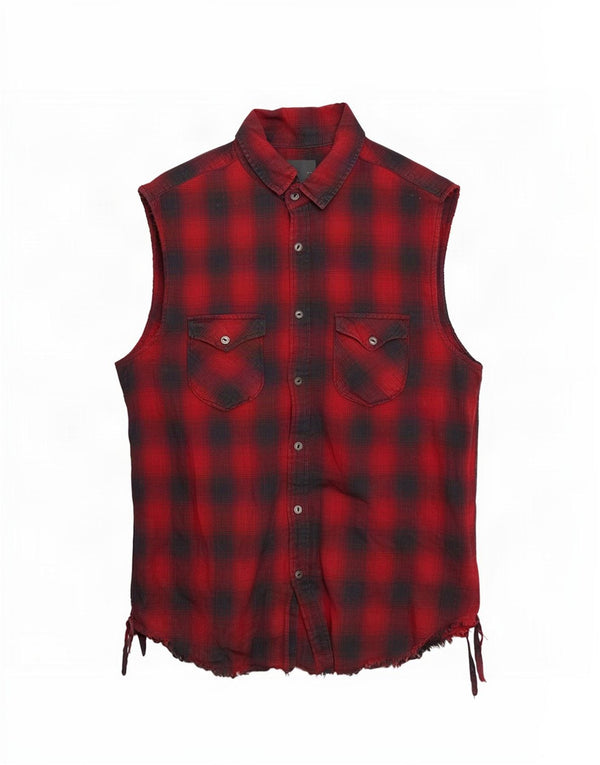 Мужская фланелевая рубашка без рукавов Zara среднего размера в красную клетку