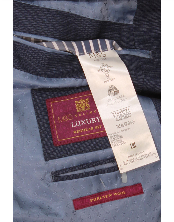 Мужской пиджак стандартного кроя с 2 пуговицами Marks & Spencer UK 48 2XL темно-синий