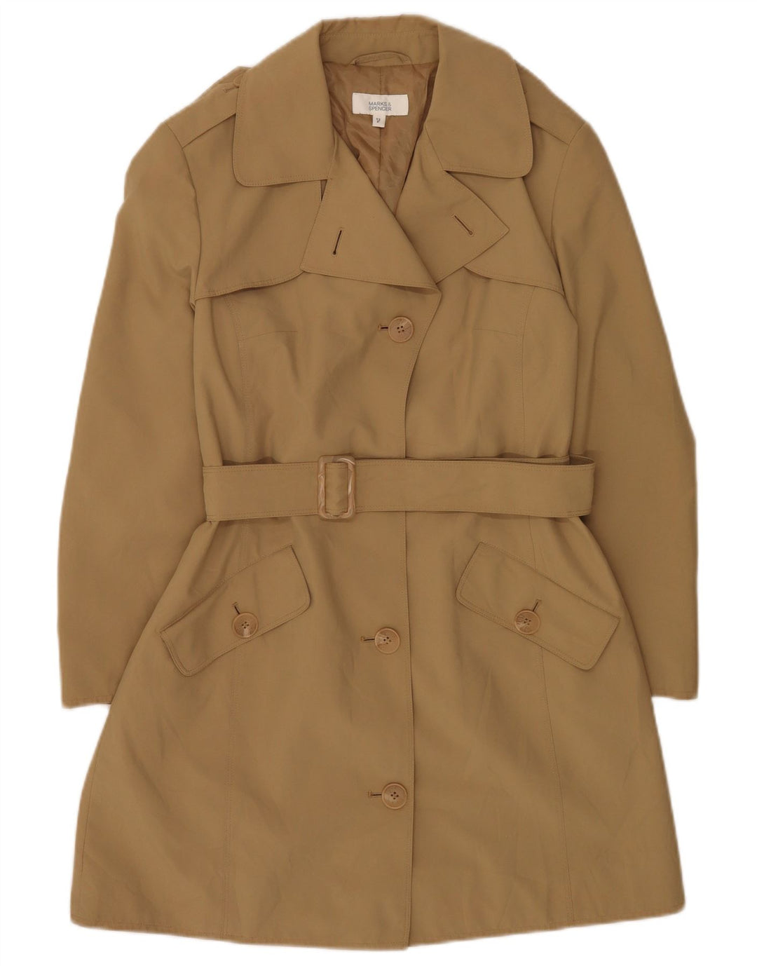 Женский тренч Marks & Spencer Petite UK 12, средний цвет хаки, полиэстер