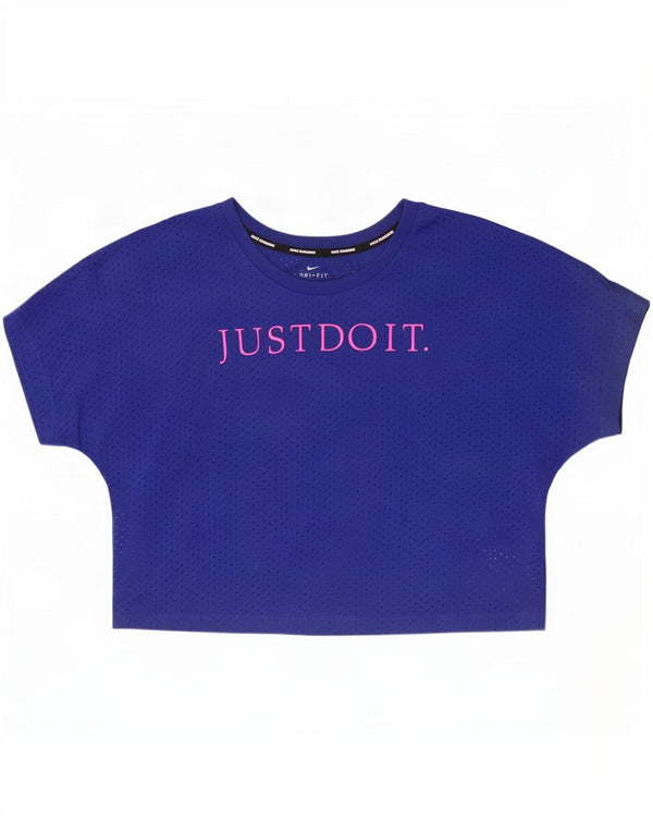 Женская укороченная футболка с рисунком Nike Dri Fit UK 16, большой синий полиэстер