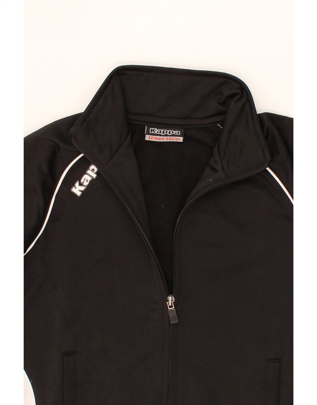 KAPPA Boys Graphic Tracksuit Top Jacket 9-10 Years Black Colourblock Vintage Kappa and Second-Hand Kappa from Messina Hembry 