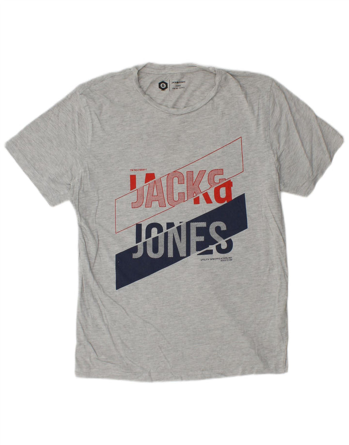 Мужская футболка с рисунком Jack & Jones, хлопковый топ среднего серого цвета