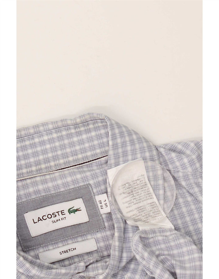 Мужская рубашка приталенного кроя Lacoste, размер 42, большая синяя хлопковая клетка