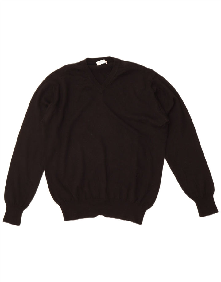 Мужской джемпер с v-образным вырезом Cerruti 1881 IT 48, средний черный из мериносовой шерсти