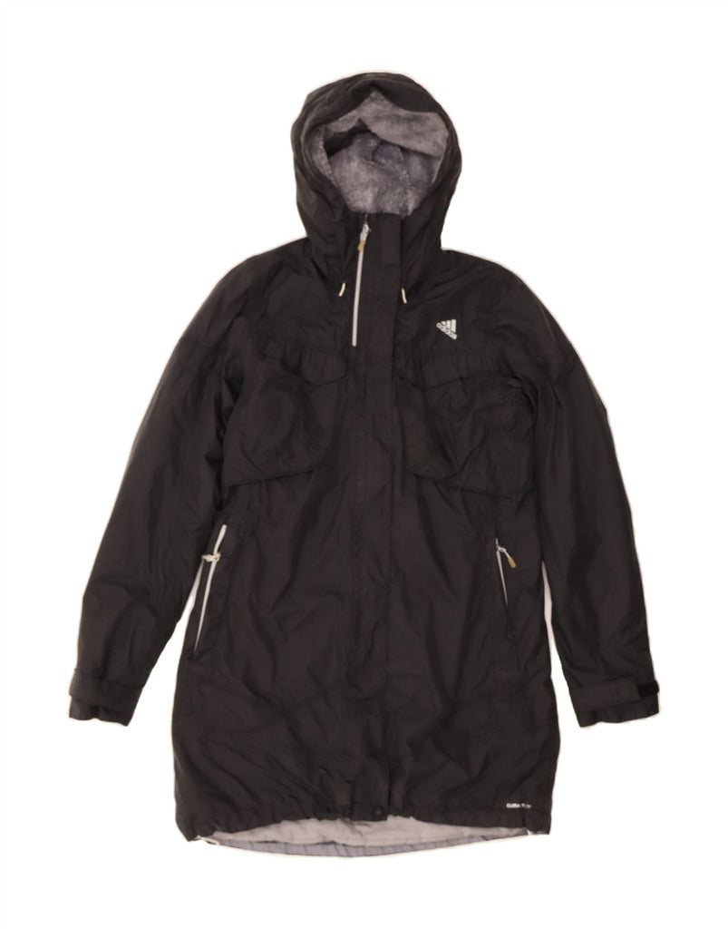 ADIDAS Womens Climalite Hooded Windbreaker Coat UK 12 Medium Black Nylon Vintage Adidas and Second-Hand Adidas from Messina Hembry 