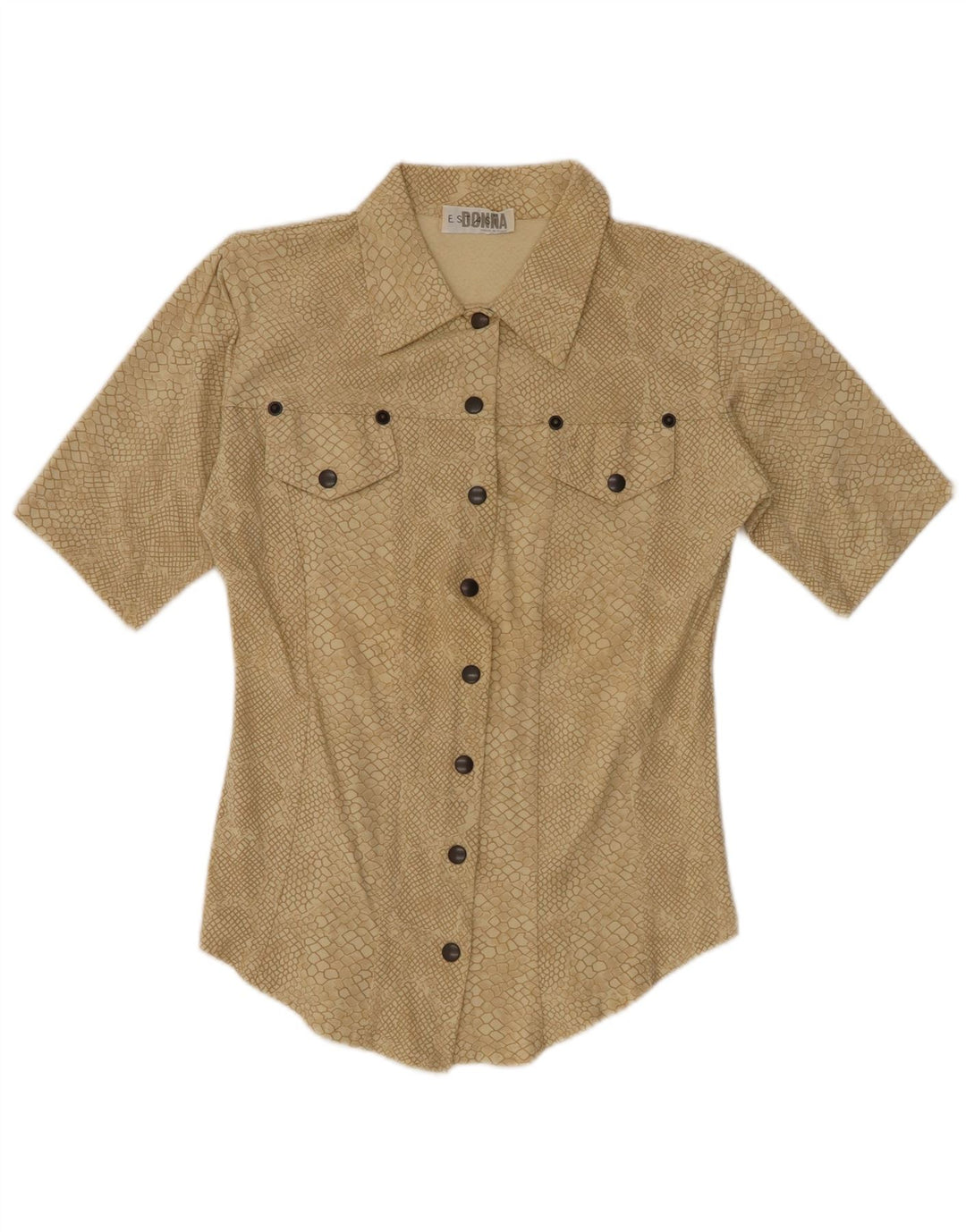 VINTAGE Женская рубашка с абстрактным узором UK 12, средний бежевый с животным принтом