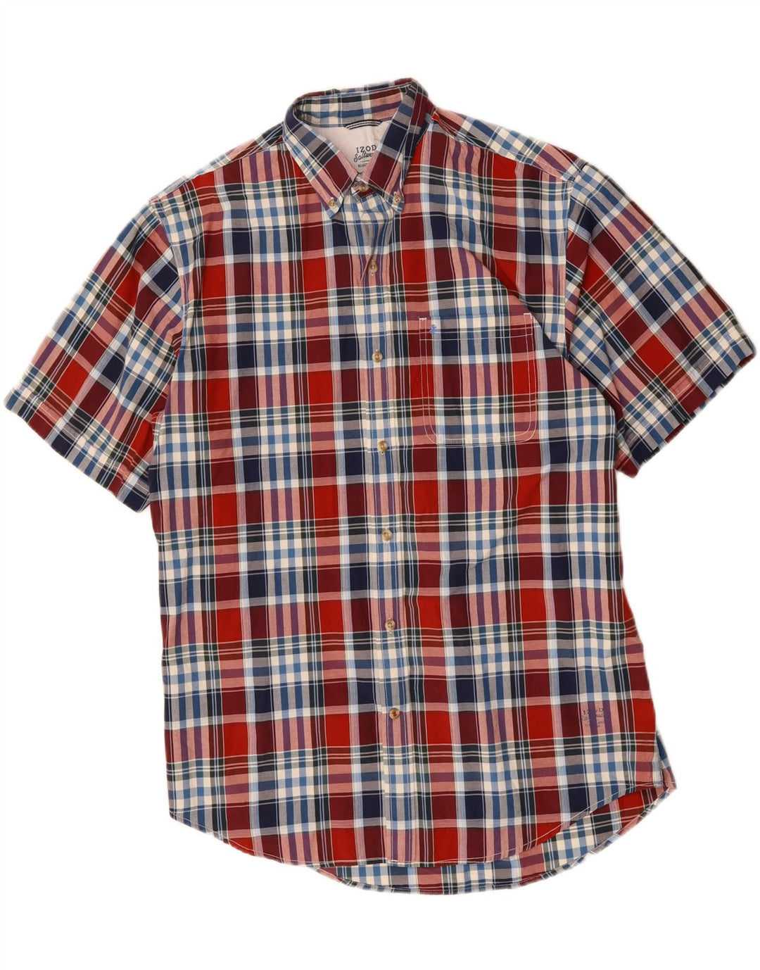 IZOD Mens Salt Water Short Sleeve Shirt Medium Multicoloured Check Cotton Vintage Izod and Second-Hand Izod from Messina Hembry 