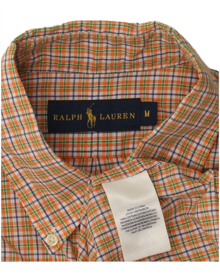 Мужская рубашка с коротким рукавом Ralph Lauren, хлопковая оранжевая клетка среднего размера