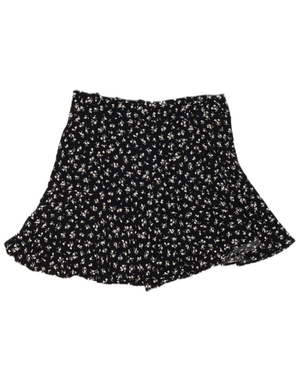 Женская мини-юбка Zara Medium W28, черная из вискозы с цветочным принтом