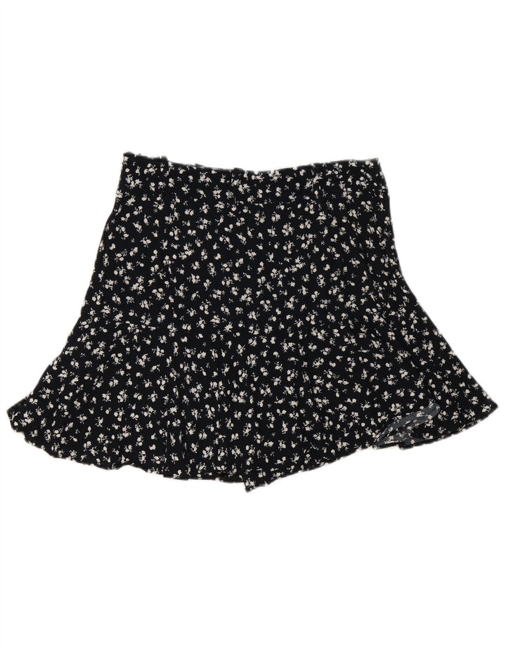 Женская мини-юбка Zara Medium W28, черная из вискозы с цветочным принтом