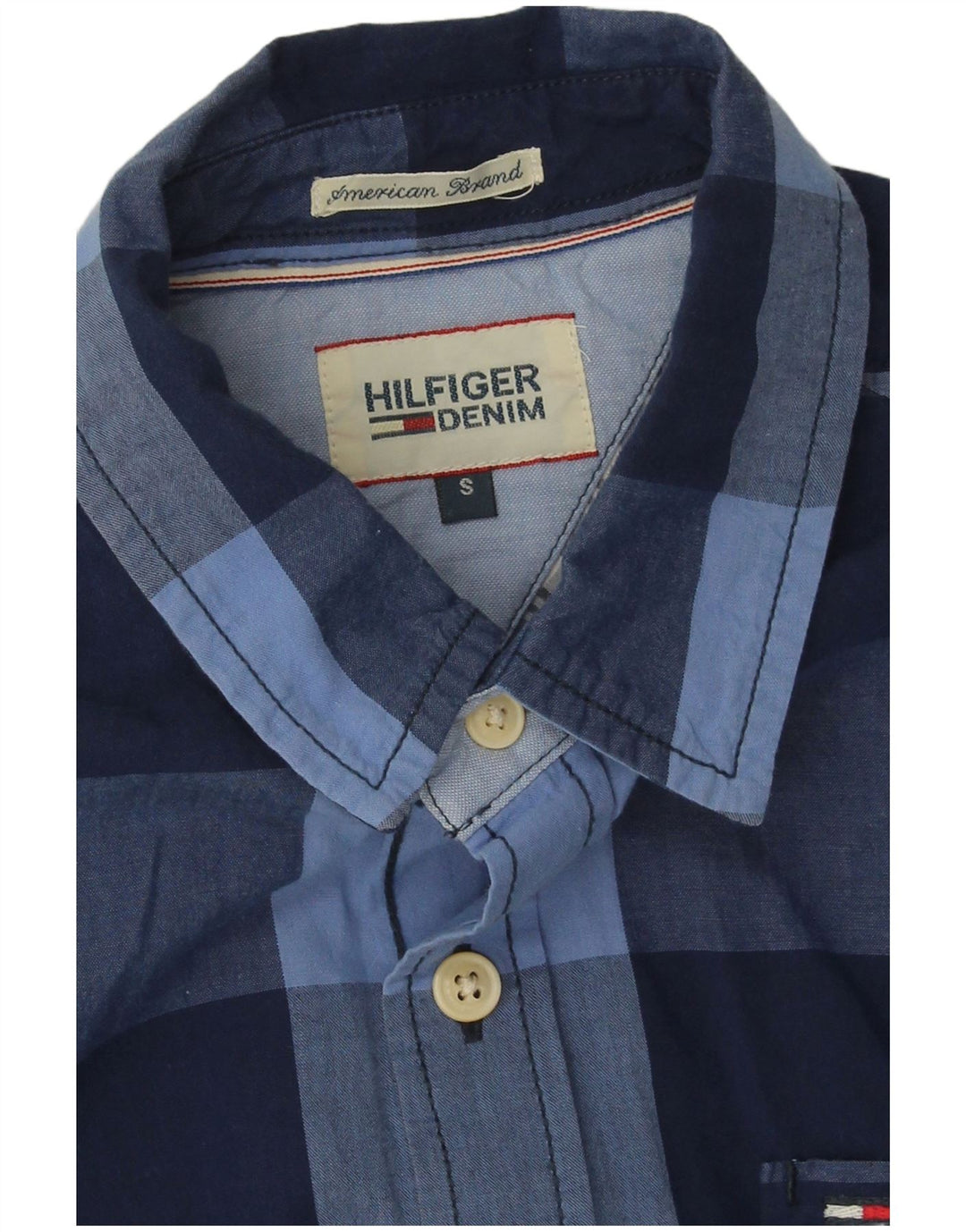 Tommy Hilfiger Мужская рубашка маленького размера, темно-синяя клетка, хлопок