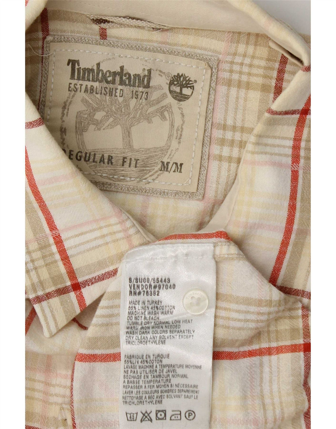 Мужская рубашка стандартного кроя с короткими рукавами Timberland, льняная клетка среднего бежевого цвета