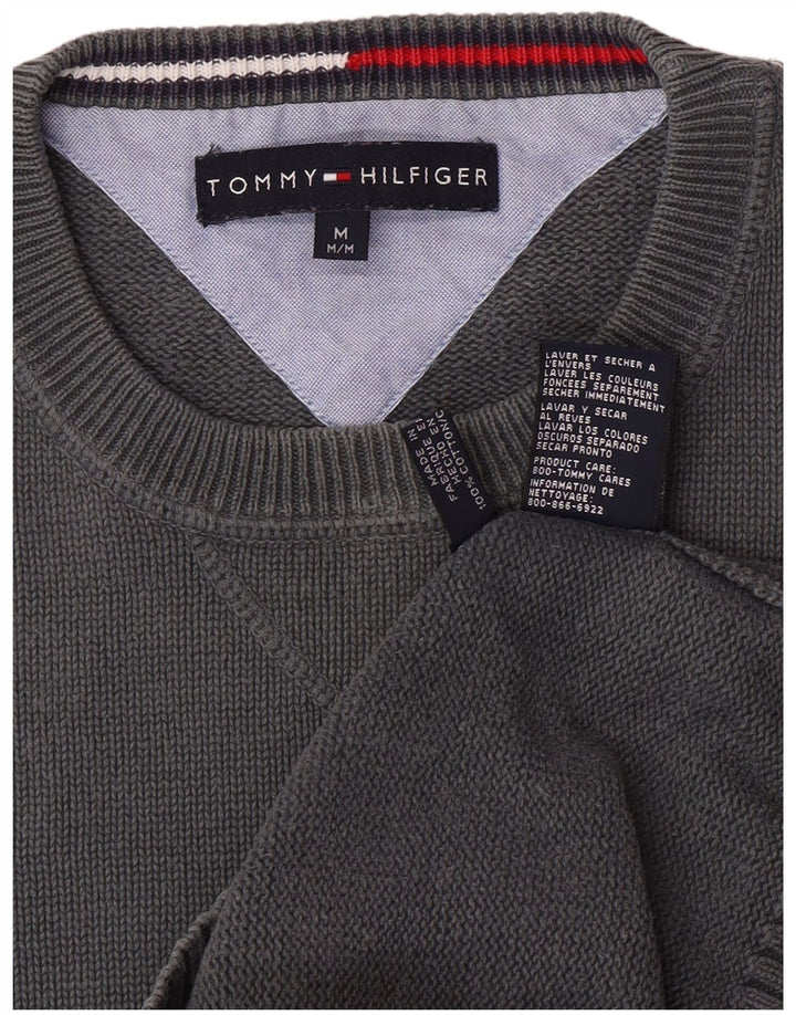 Tommy Hilfiger Мужской джемпер стандартного кроя с круглым вырезом, хлопковый свитер среднего серого цвета