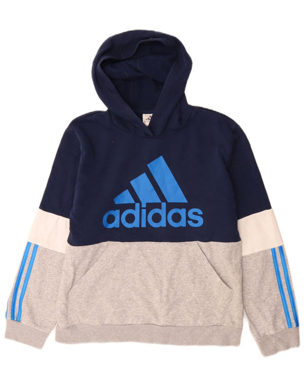 Джемпер с капюшоном Adidas для девочек 13–14 лет, большой синий с цветными блоками