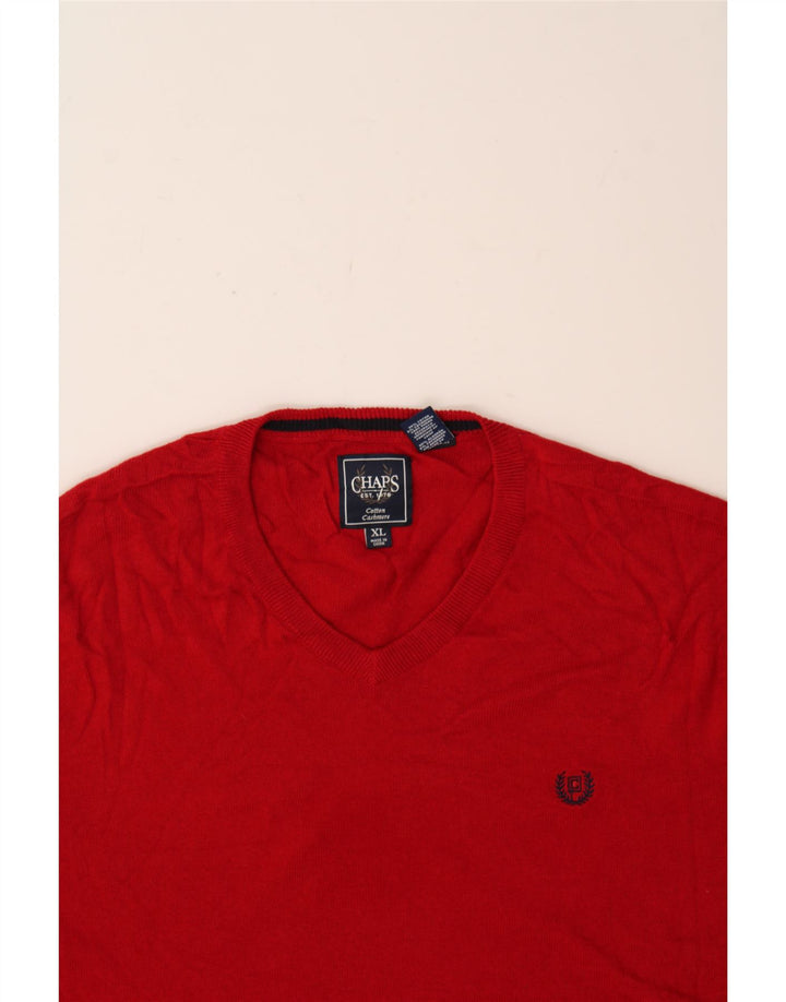 CHAPS Mens V-Neck Jumper Sweater XL Red Cotton Vintage Chaps and Second-Hand Chaps from Messina Hembry 