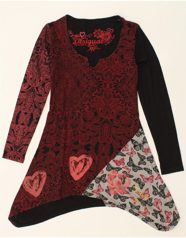 DESIGUAL Womens Graphic Asymmetric Tunic Top UK 10 Small Black Paisley