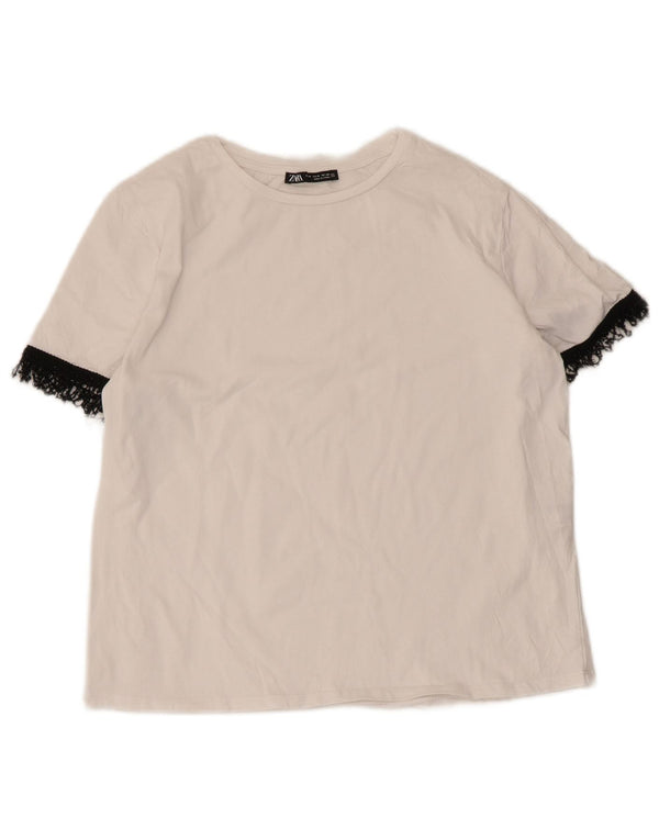 Женская футболка Zara Top UK 12, средний белый хлопок с цветными блоками