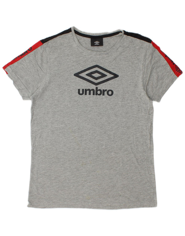Футболка с рисунком Umbro для мальчиков, топ 15–16 лет, серая с цветными блоками