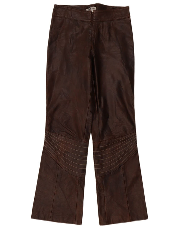 Винтажные женские кожаные брюки Bootcut UK 8, маленькие W28 L30, коричневые кожаные