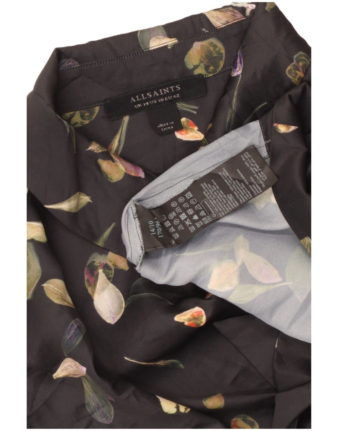 Женская блузка-рубашка с завязками спереди ALL SAINTS UK 14, большая черная с цветочным принтом