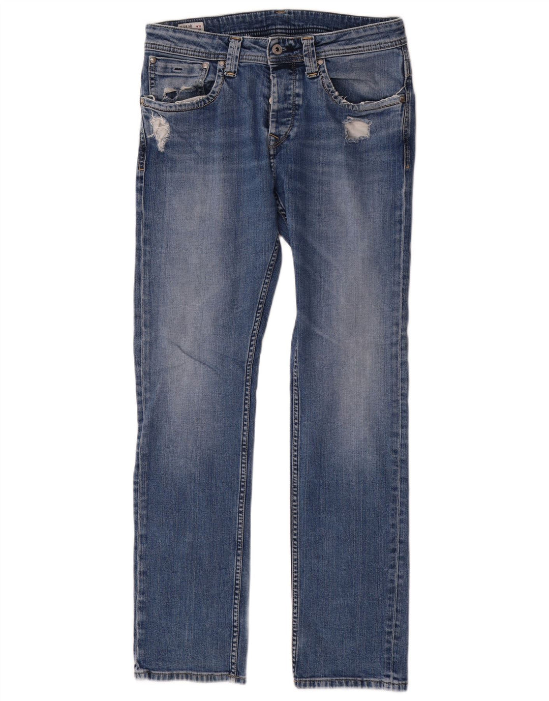 PEPE Jeans Мужские потертые обычные прямые джинсы W32 L32, синий хлопок