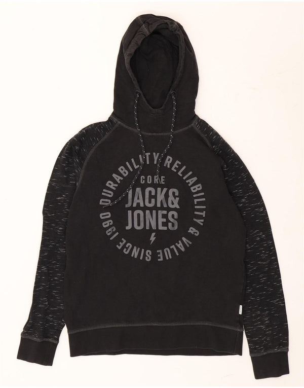 Мужской джемпер с капюшоном Jack & Jones с рисунком, средний черный, хлопок в крапинку