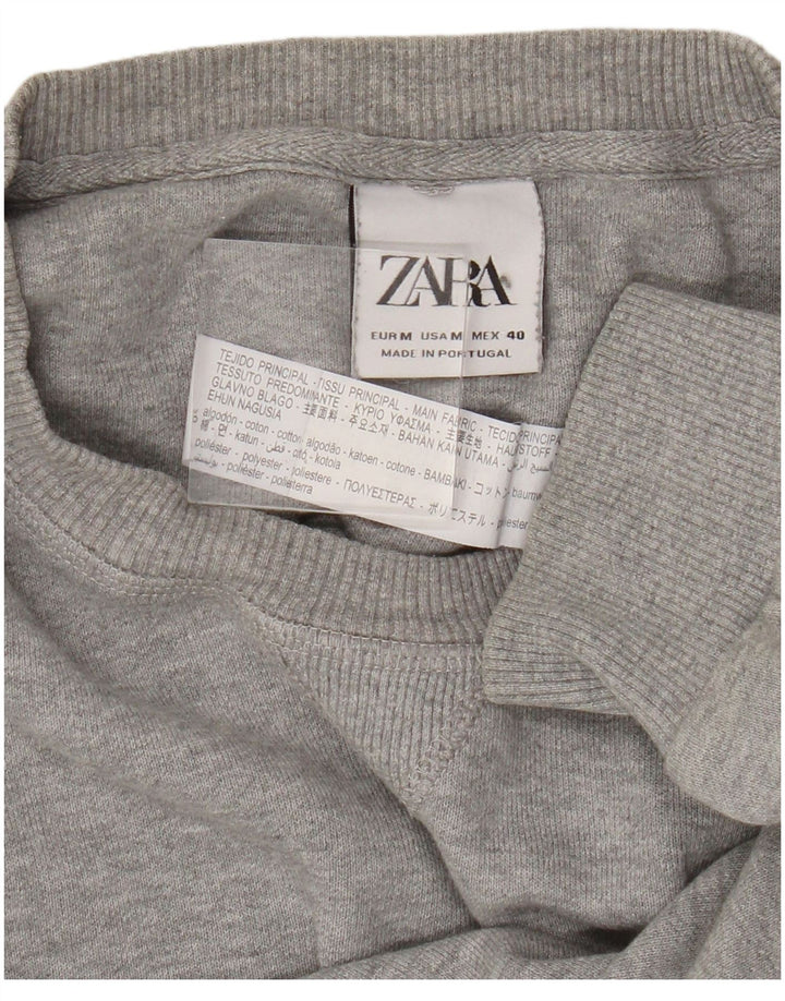 Мужской джемпер с круглым вырезом Zara, хлопковый свитер среднего серого цвета