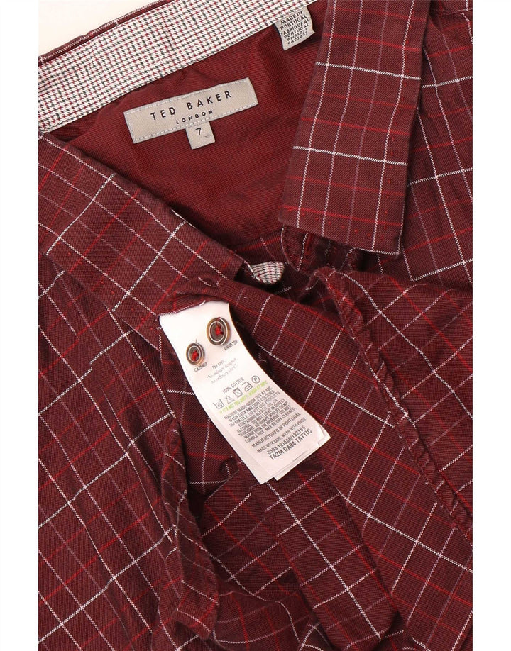 Мужская рубашка Ted Baker, размер 7, 3XL, темно-бордовая клетка, хлопок