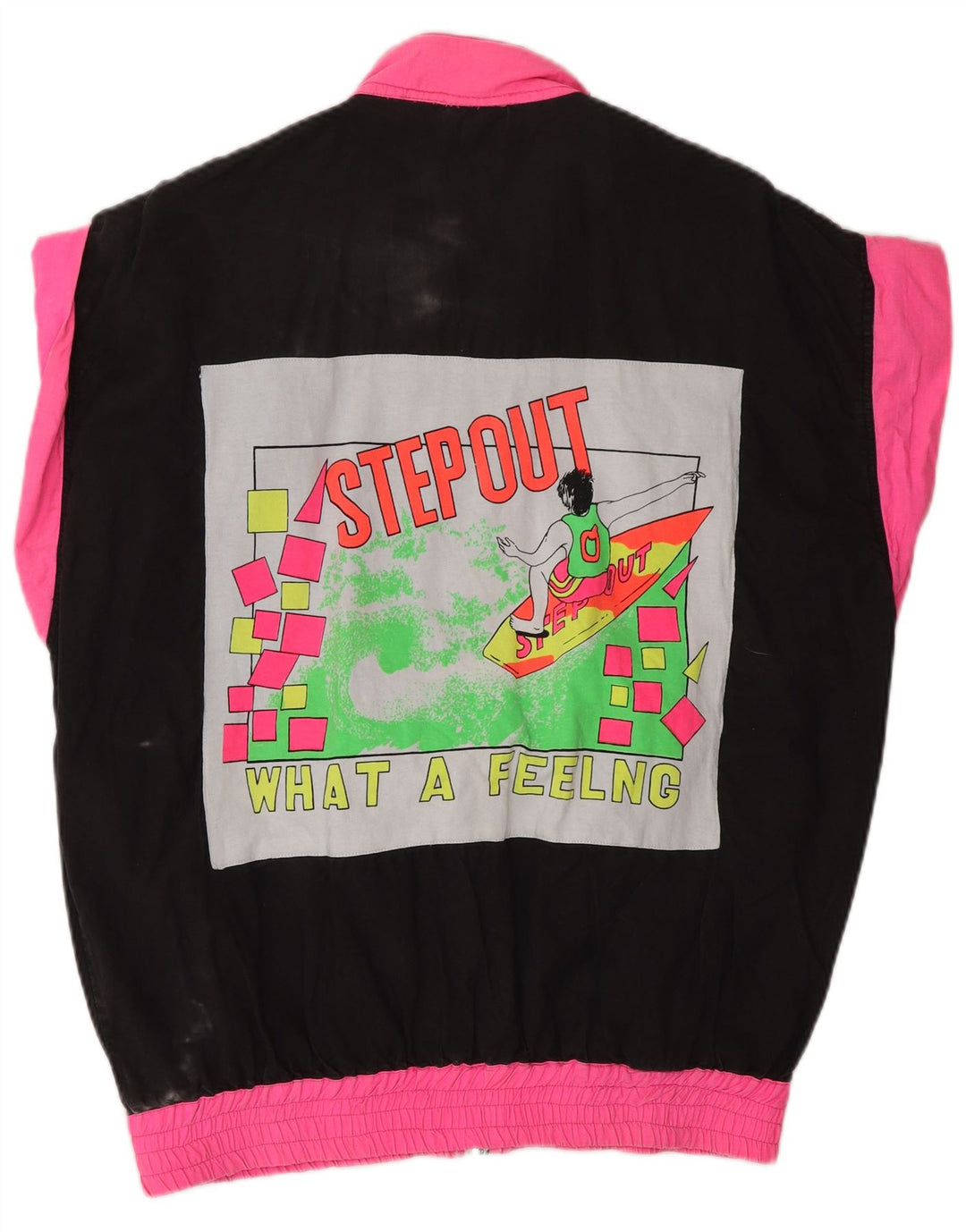 ВИНТАЖНЫЙ женский спортивный костюм с графическим рисунком, верхняя куртка UK 18 XL, черный с цветными блоками