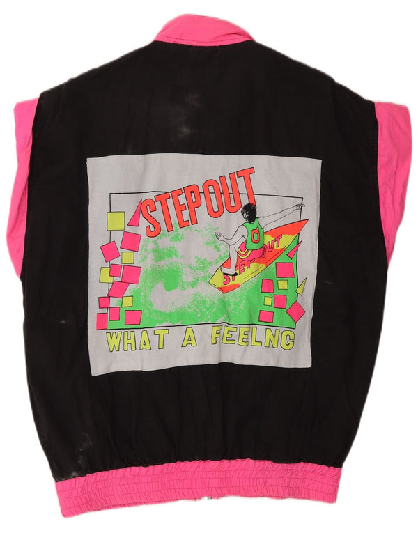 ВИНТАЖНЫЙ женский спортивный костюм с графическим рисунком, верхняя куртка UK 18 XL, черный с цветными блоками