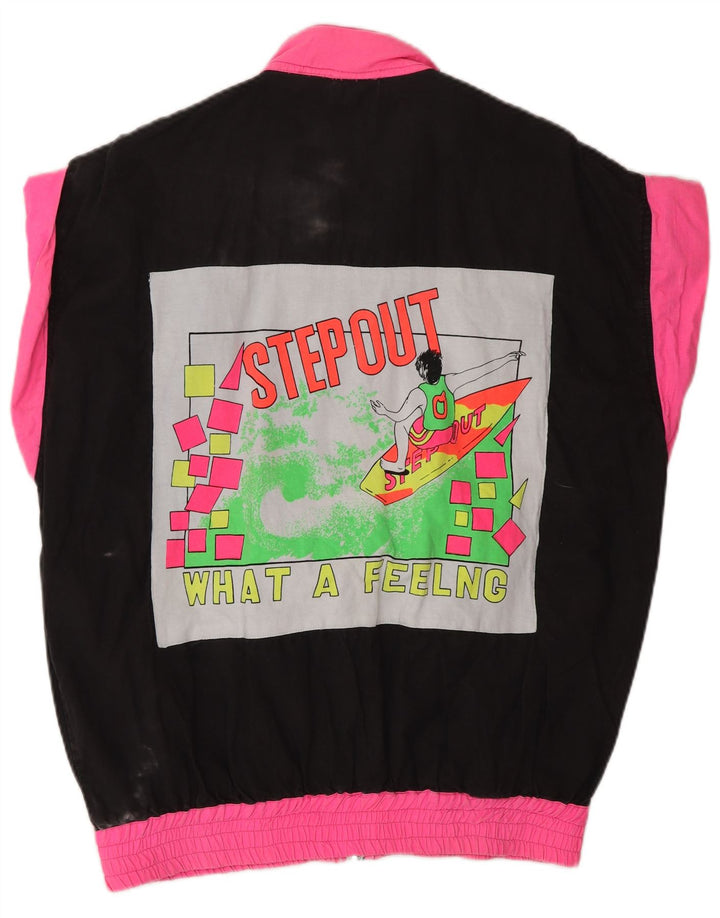 ВИНТАЖНЫЙ женский спортивный костюм с графическим рисунком, верхняя куртка UK 18 XL, черный с цветными блоками