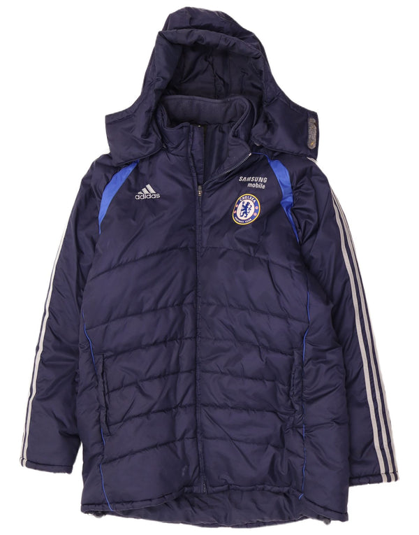 Мужская утепленная куртка Adidas Chelsea FC с капюшоном, Великобритания 46/48 XL, темно-синий, нейлон